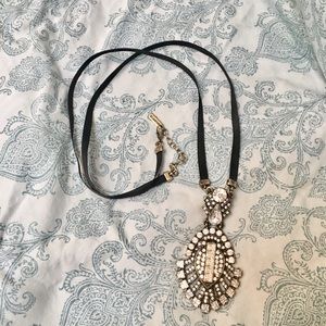 Beautiful Rhinestone necklace black ribbon 17” L